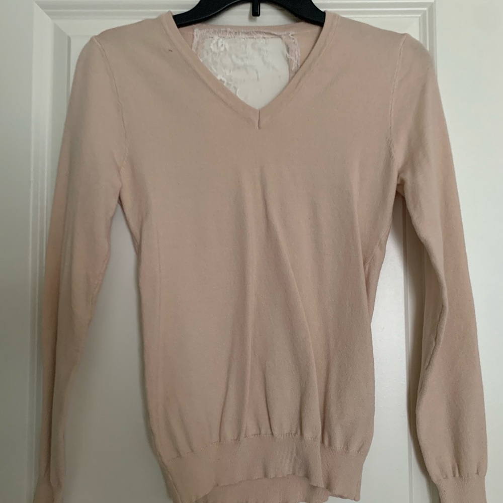SHEIN tan sweater with lace detail, size m